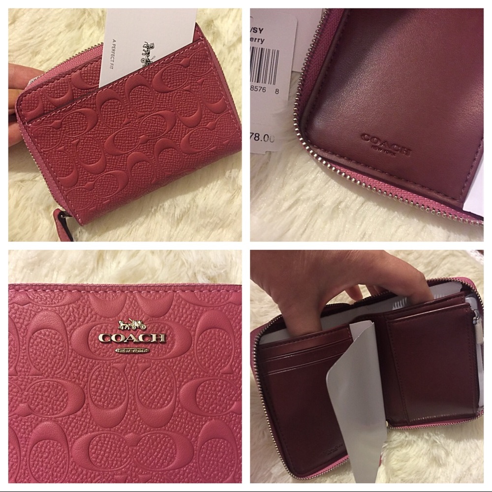 🌸 COACH Strawberry Leather Zip Around Wallet NWT - Picture 4 of 8